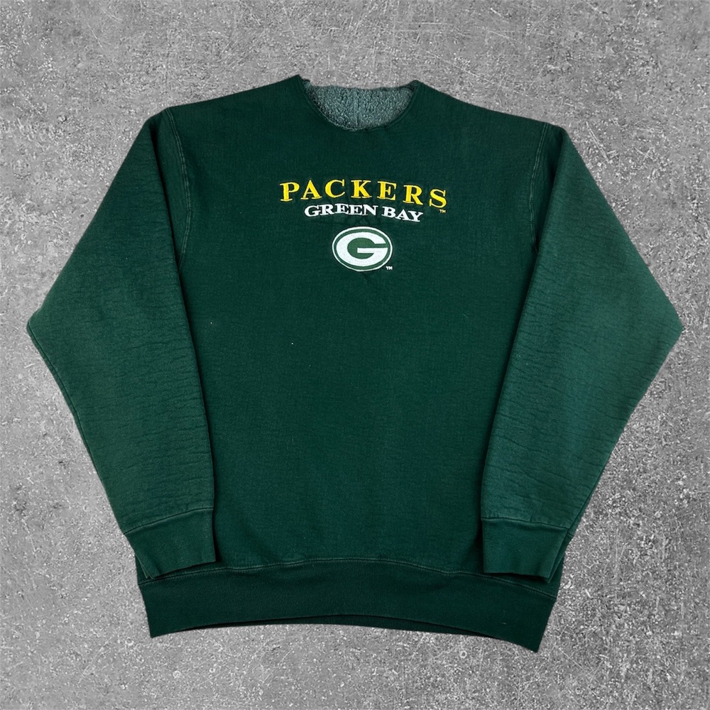 Vintage Green Bay Packers‎ Sweatshirt Mens Large Green Raw Neck NFL Crewneck 90s